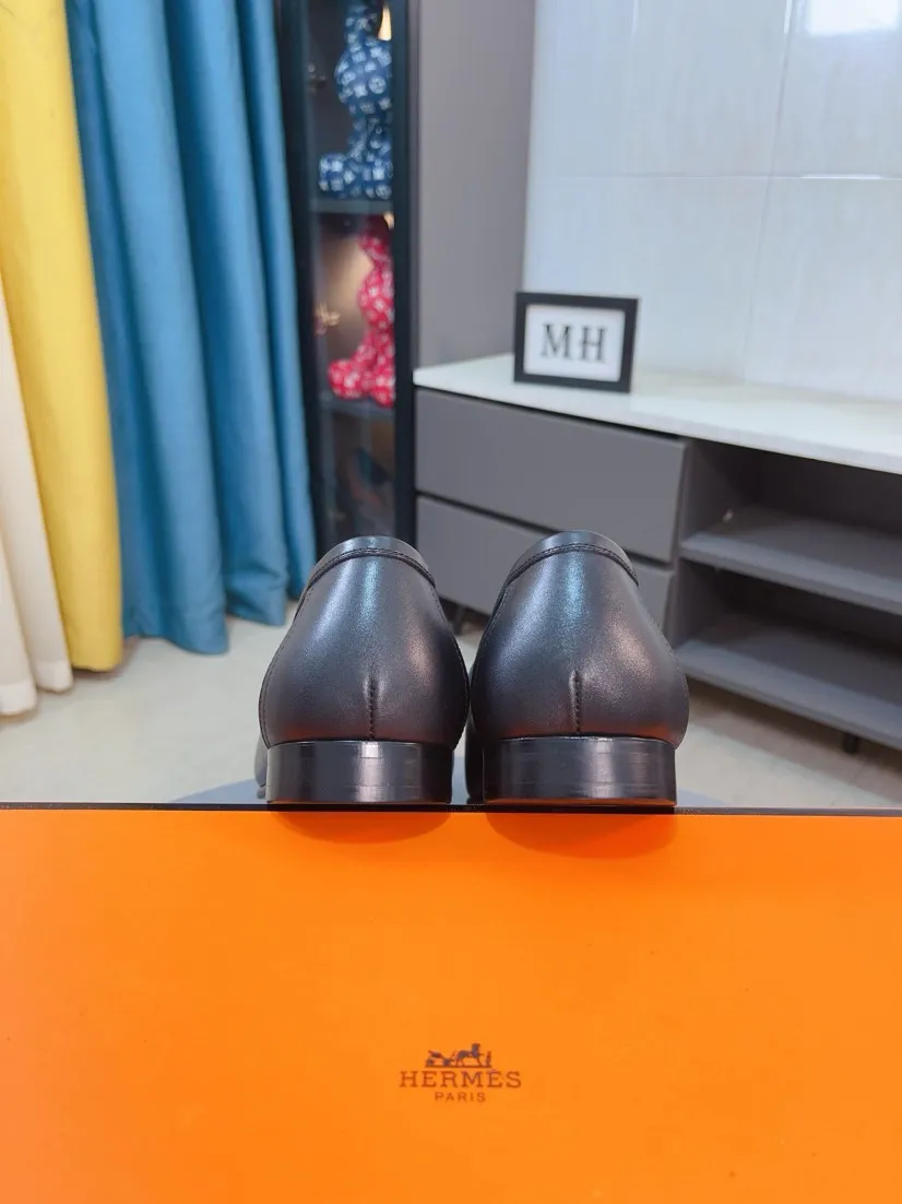 Men's shoes 💰560🌹🌹Niuli "HERMES" Hermès business leather shoes, original factory configuration, original imported cowhide upper + luxury hardware logo + fully imported original customized cowhide lining, sole: rubber wear-resistant outsole, difficult craftsmanship, original factory follow-up goods, 🔍🔍high quality code number: 38-44 45 can be customized